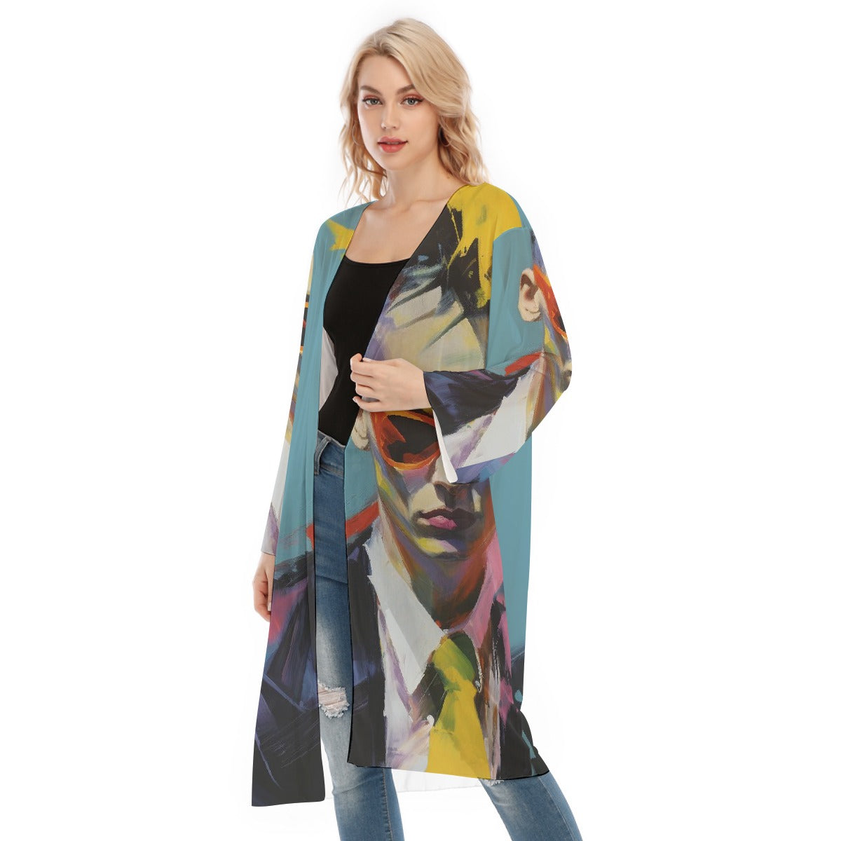 All- Over Print Women's Long Sleeve Mesh Cardigan