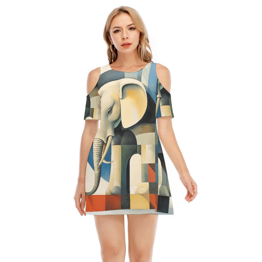 All-Over Print Women's Cold Shoulder Dress | 190GSM Cotton