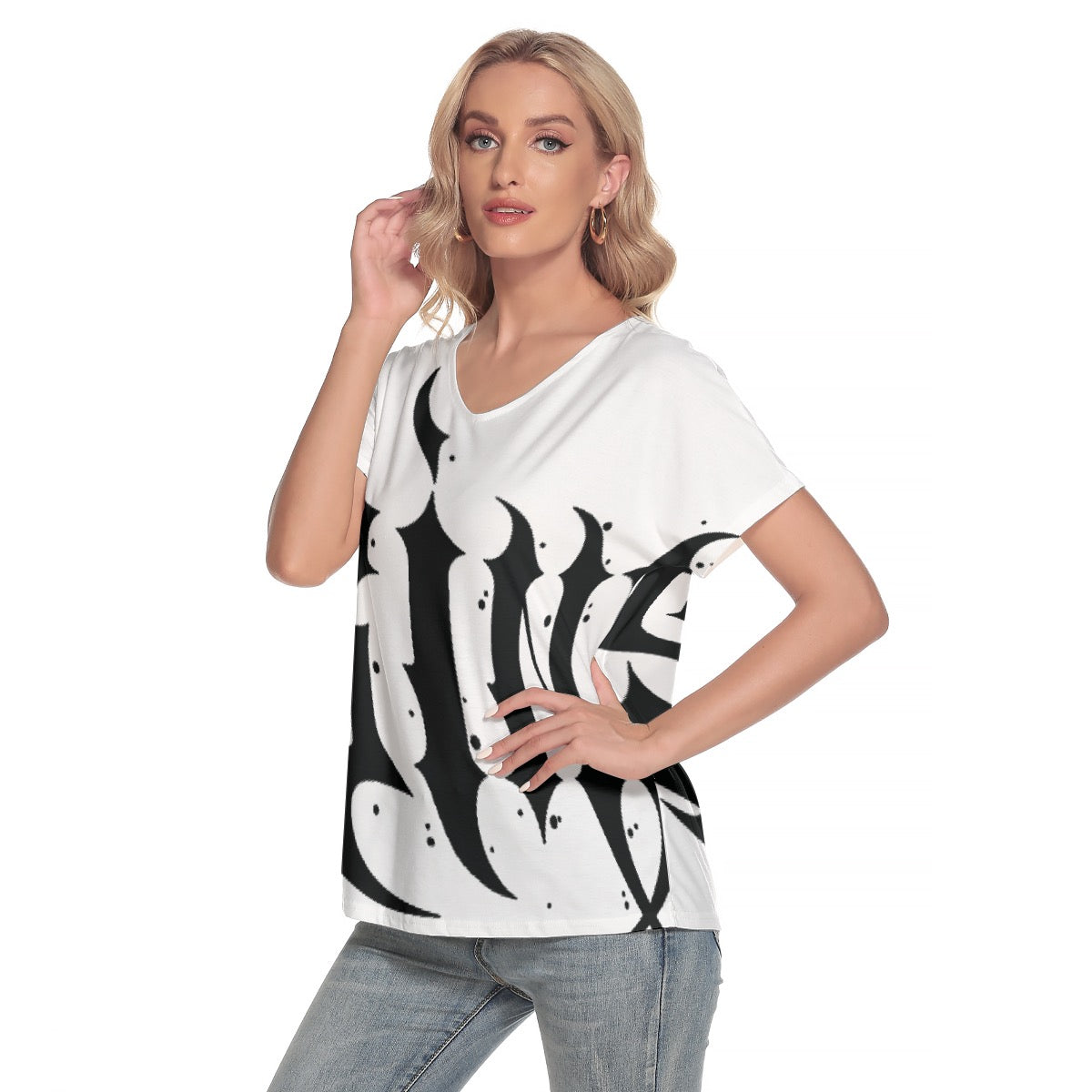 All-Over Print Women's Loose V-neck Short Sleeve T-shirt