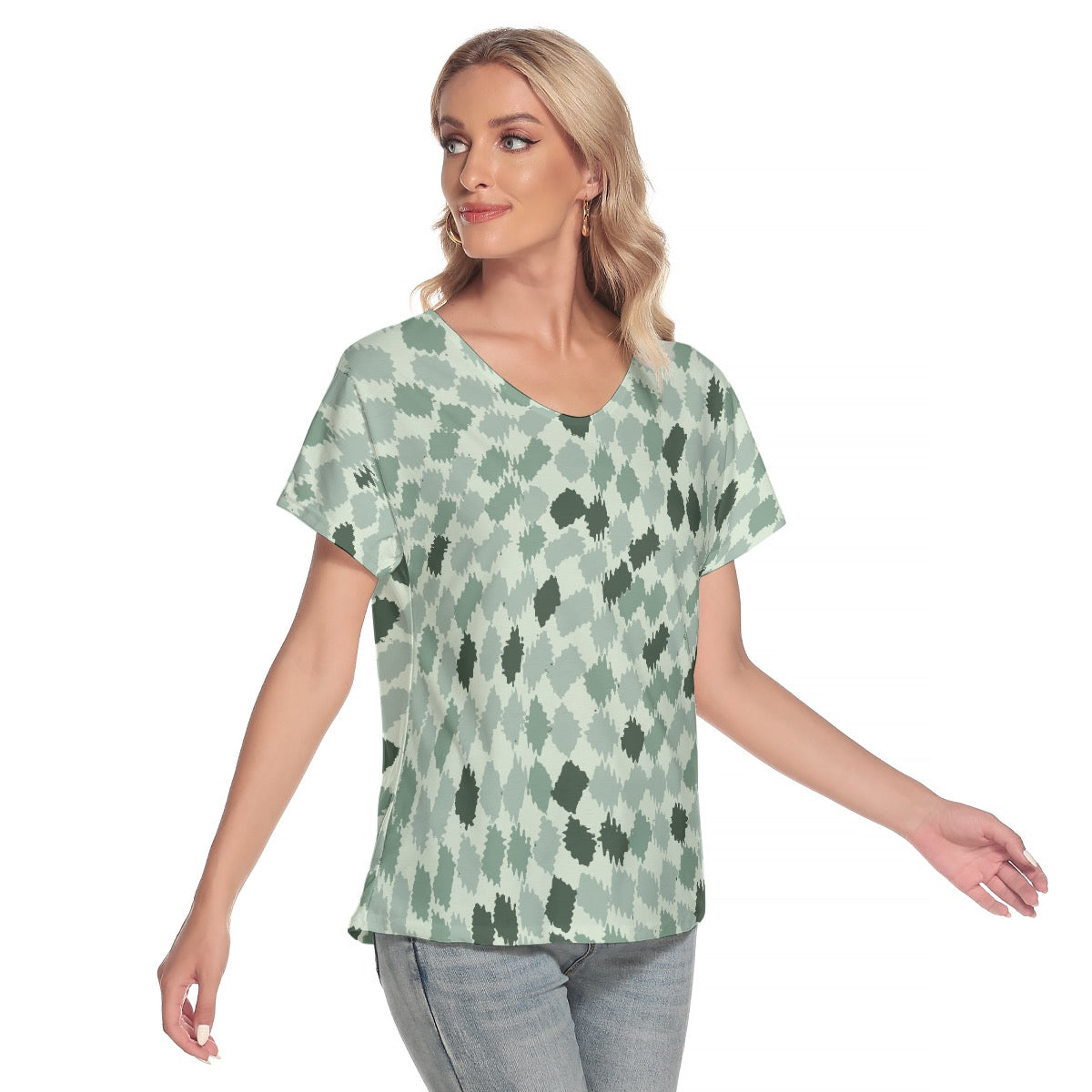 All-Over Print Women's Loose V-neck Short Sleeve T-shirt