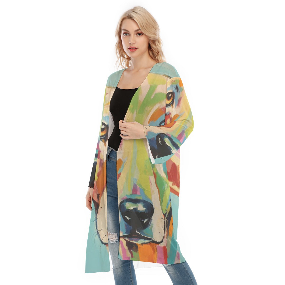 All- Over Print Women's Long Sleeve Mesh Cardigan