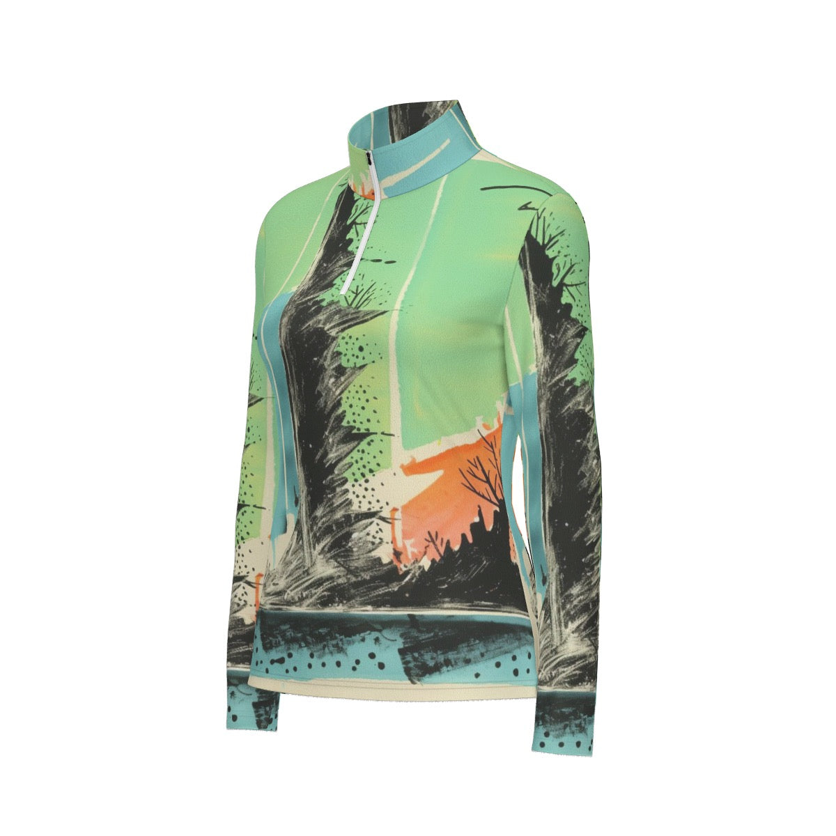 All-Over Print Women's Sports Collar Jersey With Long Sleeve