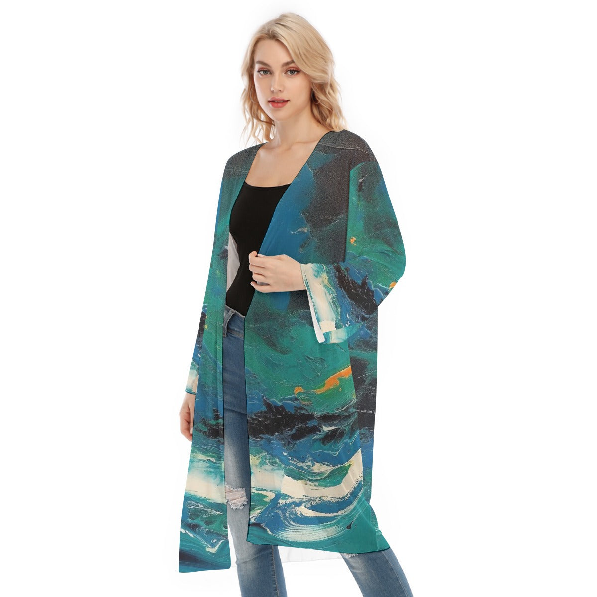 All- Over Print Women's Long Sleeve Mesh Cardigan