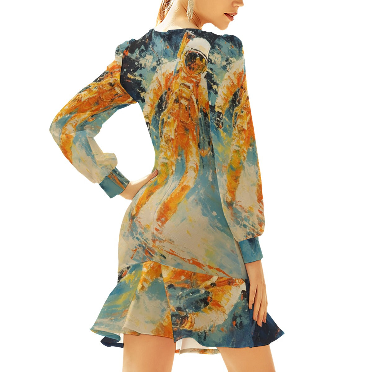 All-Over Print Women's Ruffle Hem Skinny Dress