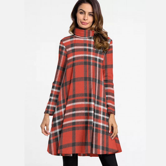 All-Over Print Women's High Neck Dress With Long Sleeve