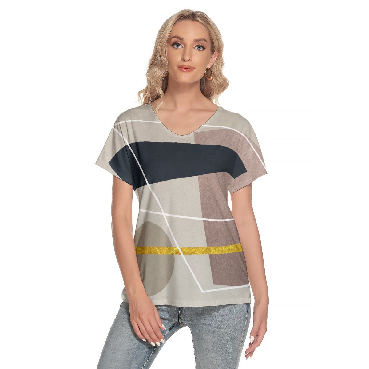 All-Over Print Women's Loose V-neck Short Sleeve T-shirt