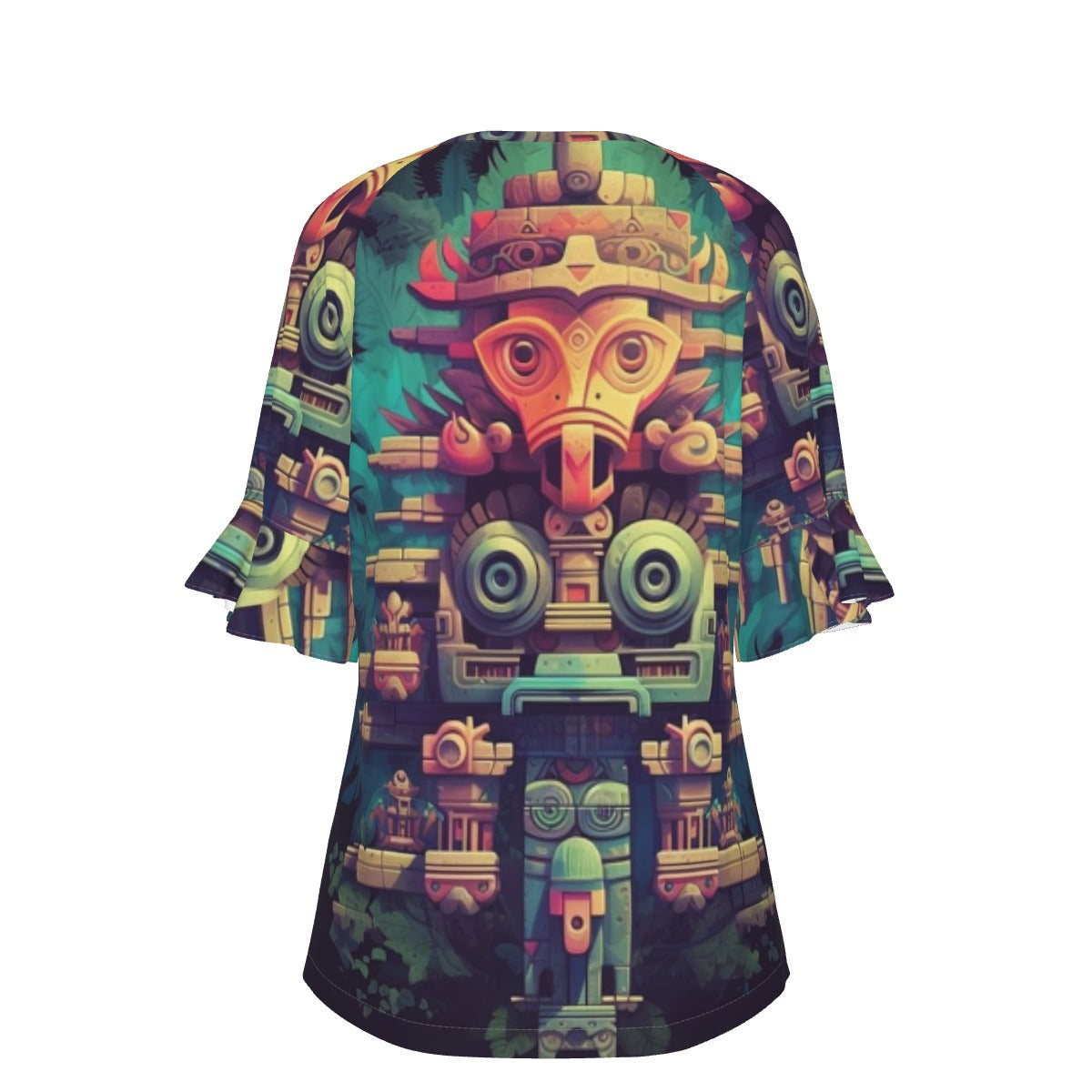 All-Over Print V-neck Women's T-shirt With Bell Sleeve