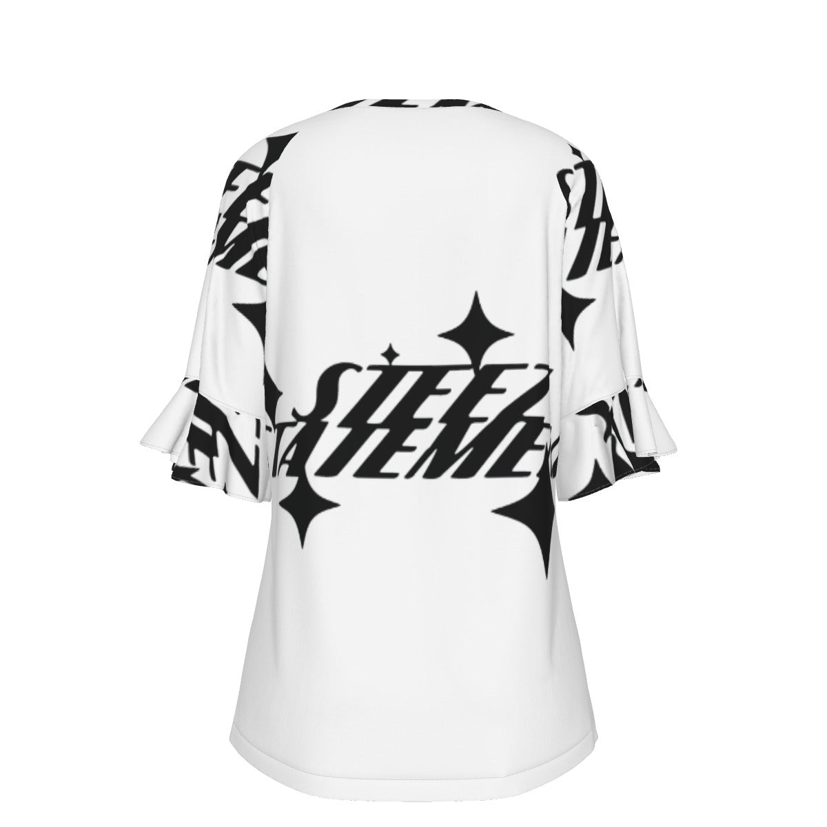 All-Over Print V-neck Women's T-shirt With Bell Sleeve