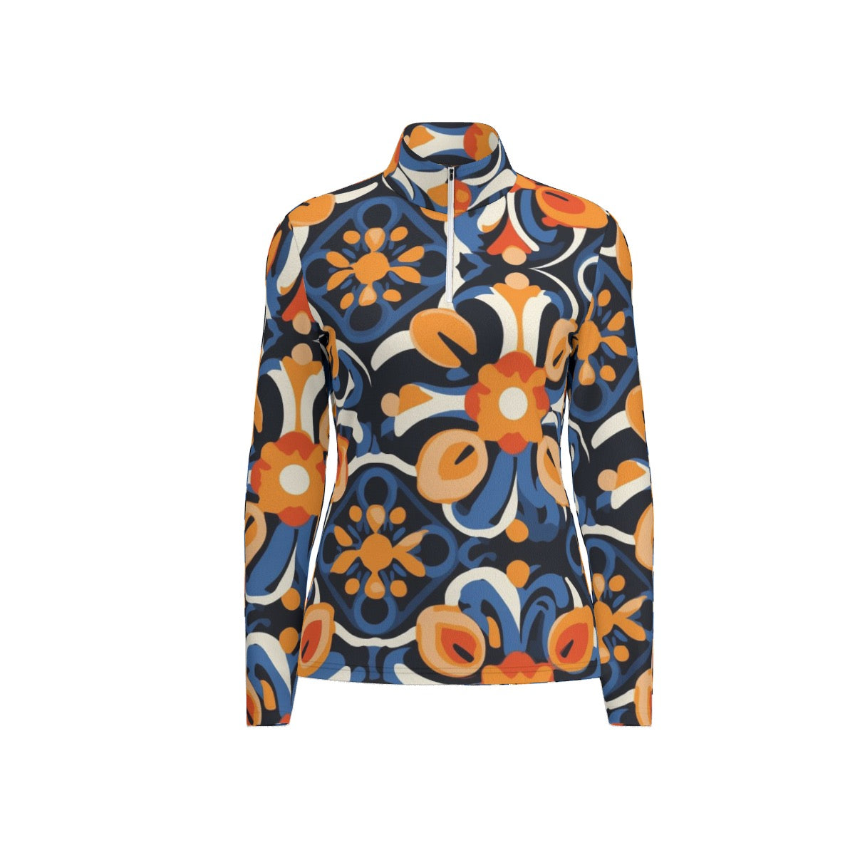 All-Over Print Women's Sports Collar Jersey With Long Sleeve