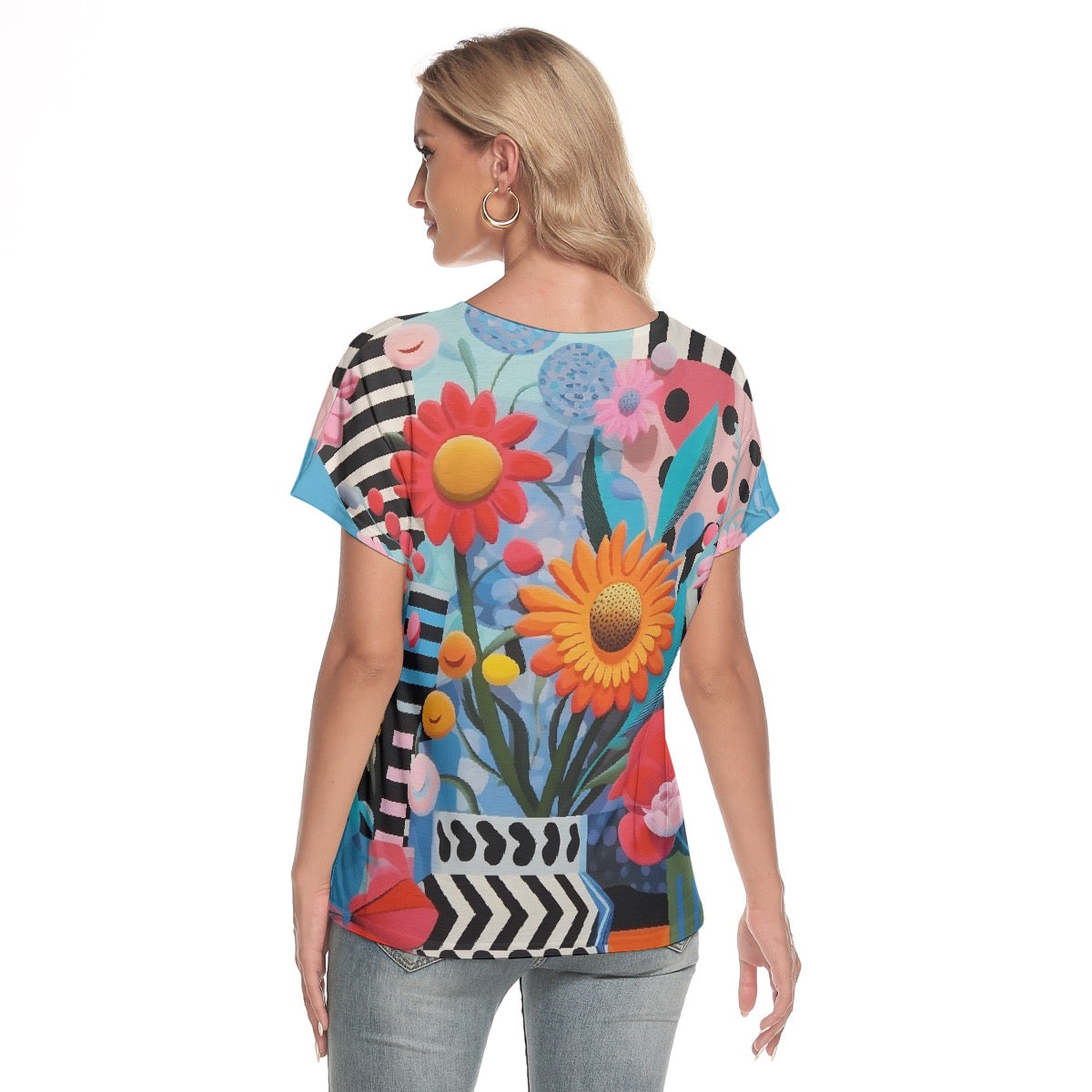 All-Over Print Women's Loose V-neck Short Sleeve T-shirt