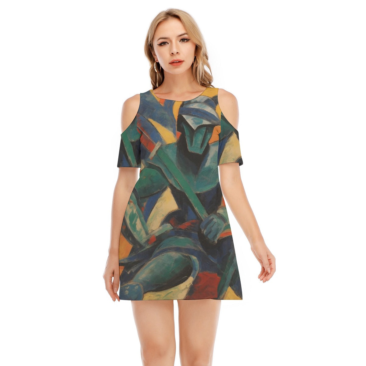 All-Over Print Women's Cold Shoulder Dress | 190GSM Cotton