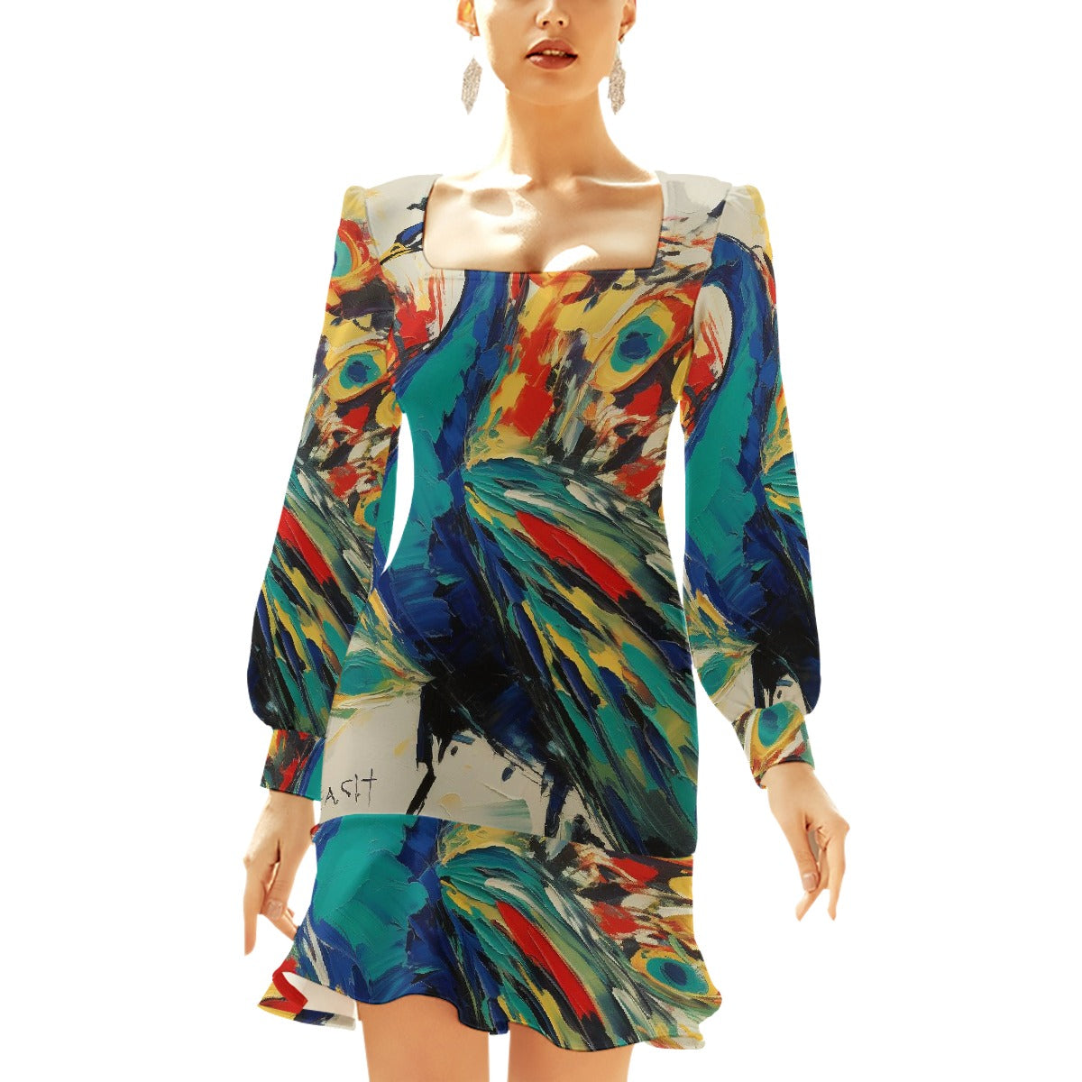 All-Over Print Women's Ruffle Hem Skinny Dress