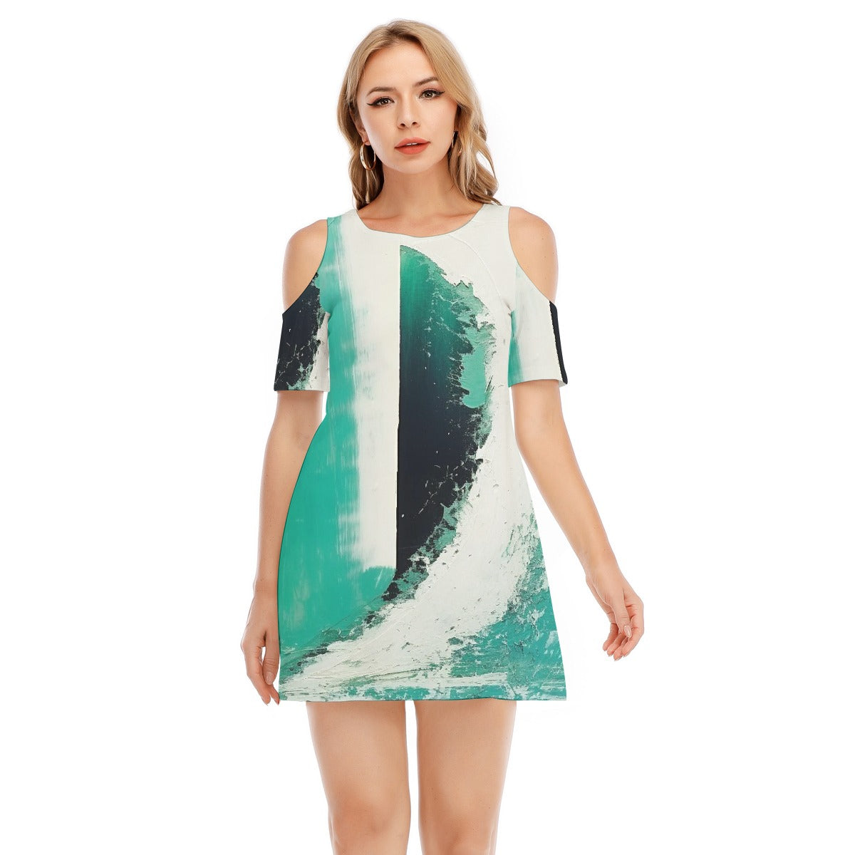 All-Over Print Women's Cold Shoulder Dress | 190GSM Cotton