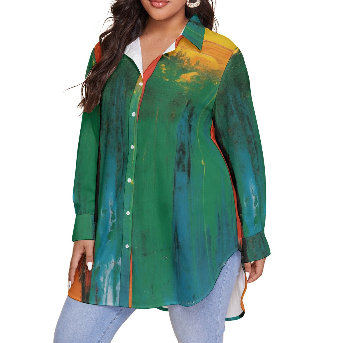 All-Over Print Women's Shirt With Long Sleeve(Plus Size)