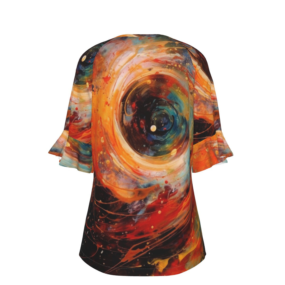 All-Over Print V-neck Women's T-shirt With Bell Sleeve