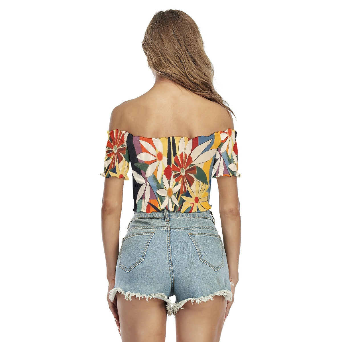 All-Over Print Women's One-shoulder Off-the-navel Short Sleeve T-shirt