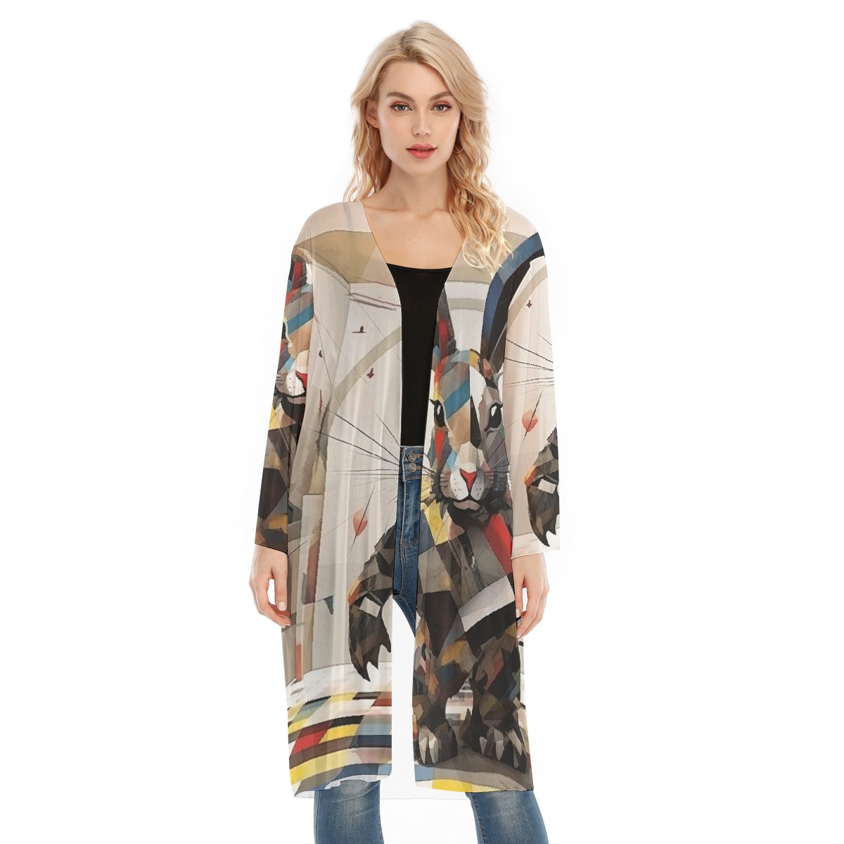 All- Over Print Women's Long Sleeve Mesh Cardigan