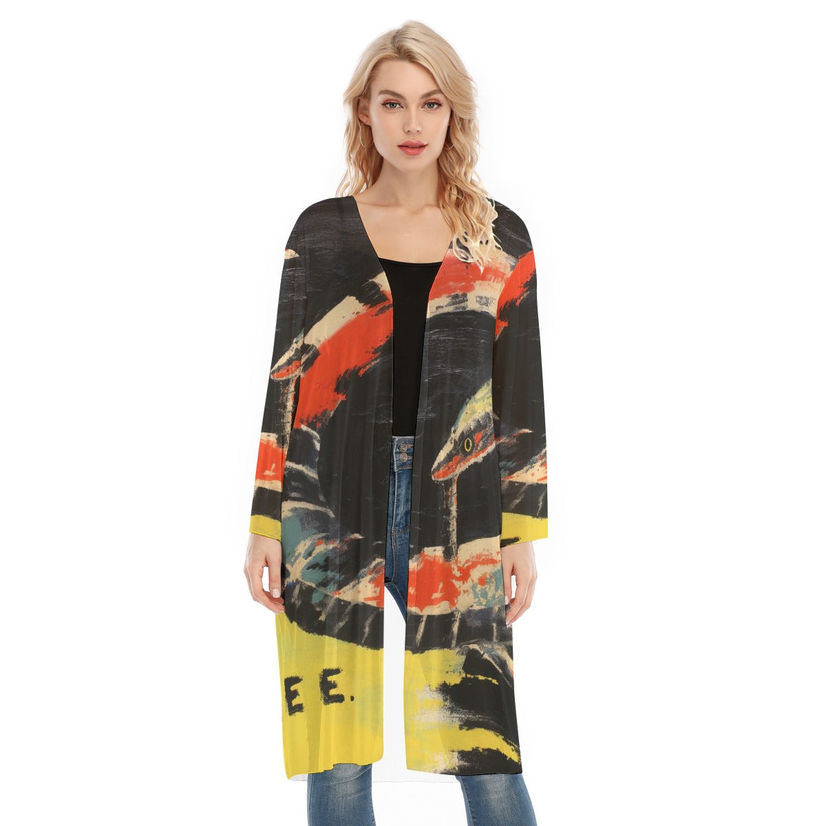 All- Over Print Women's Long Sleeve Mesh Cardigan