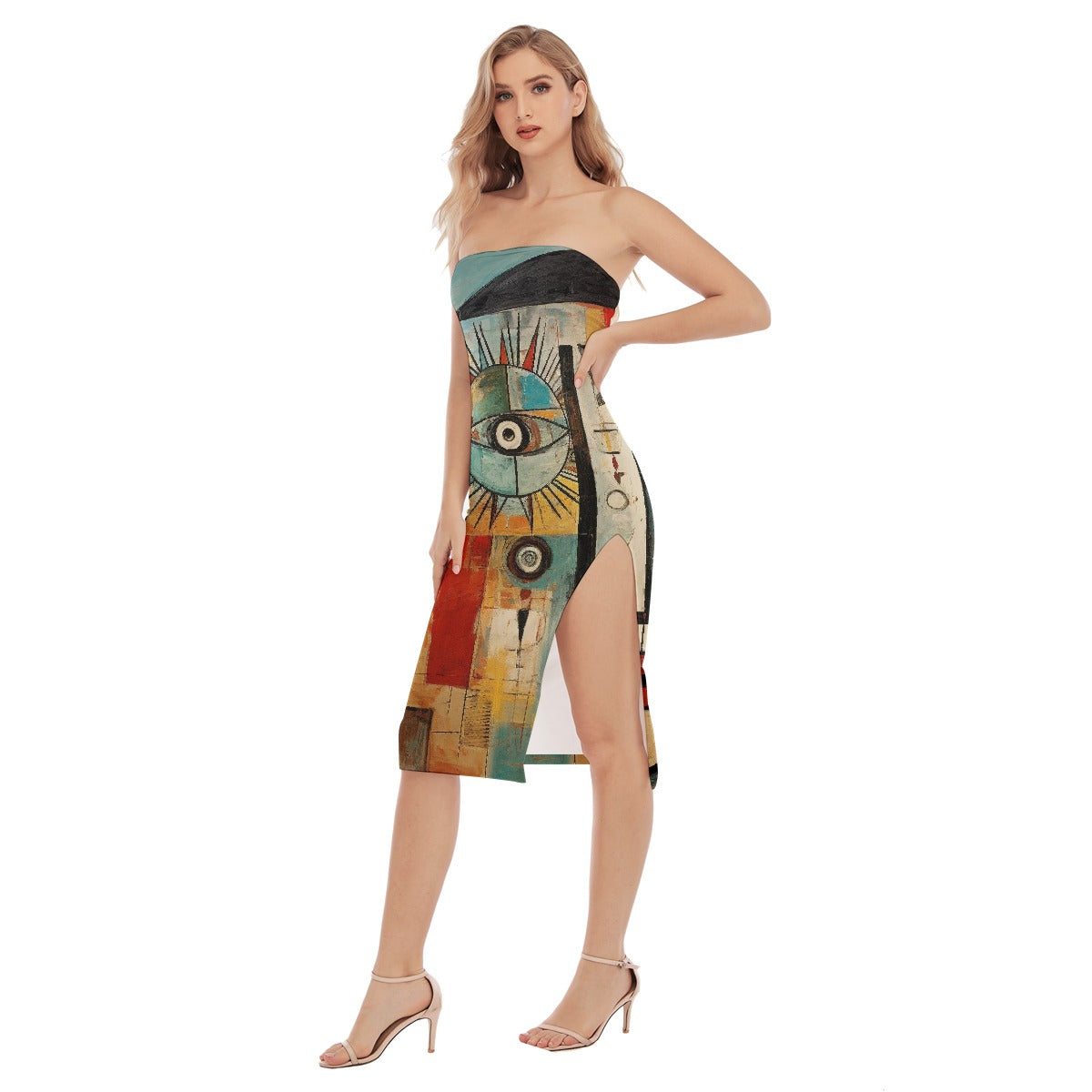 All-Over Print Women's Side Split Tube Top Dress