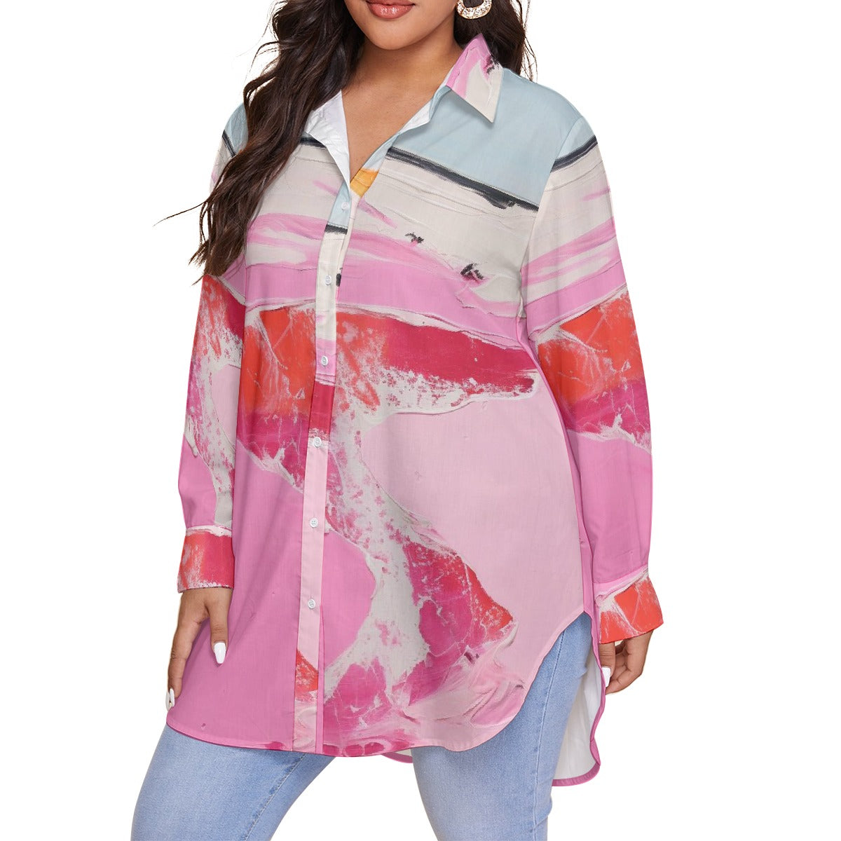 All-Over Print Women's Shirt With Long Sleeve(Plus Size)