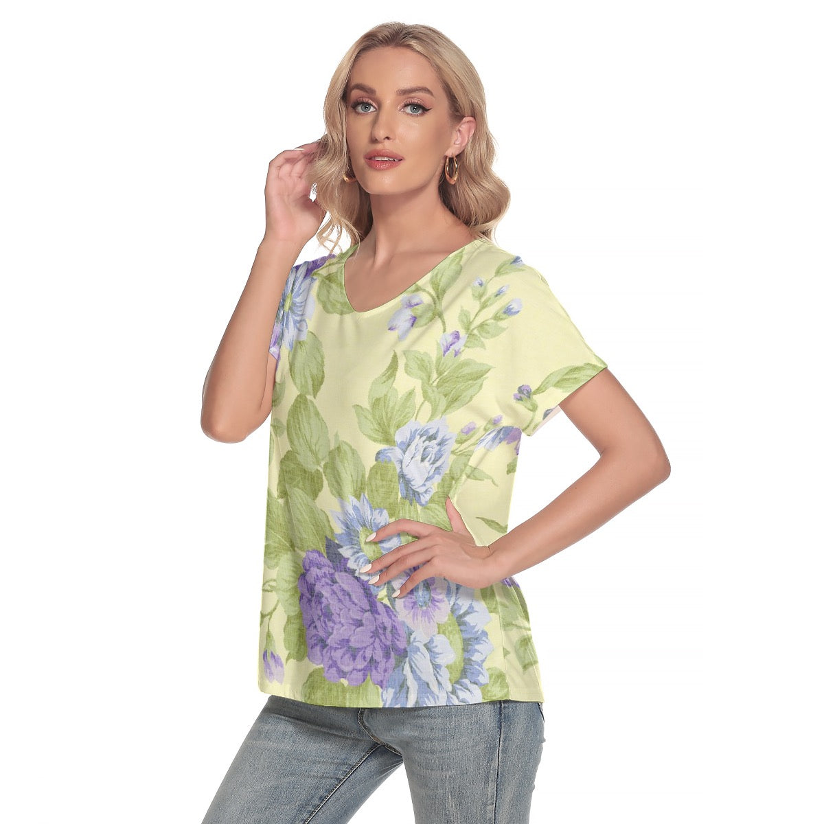 All-Over Print Women's Loose V-neck Short Sleeve T-shirt