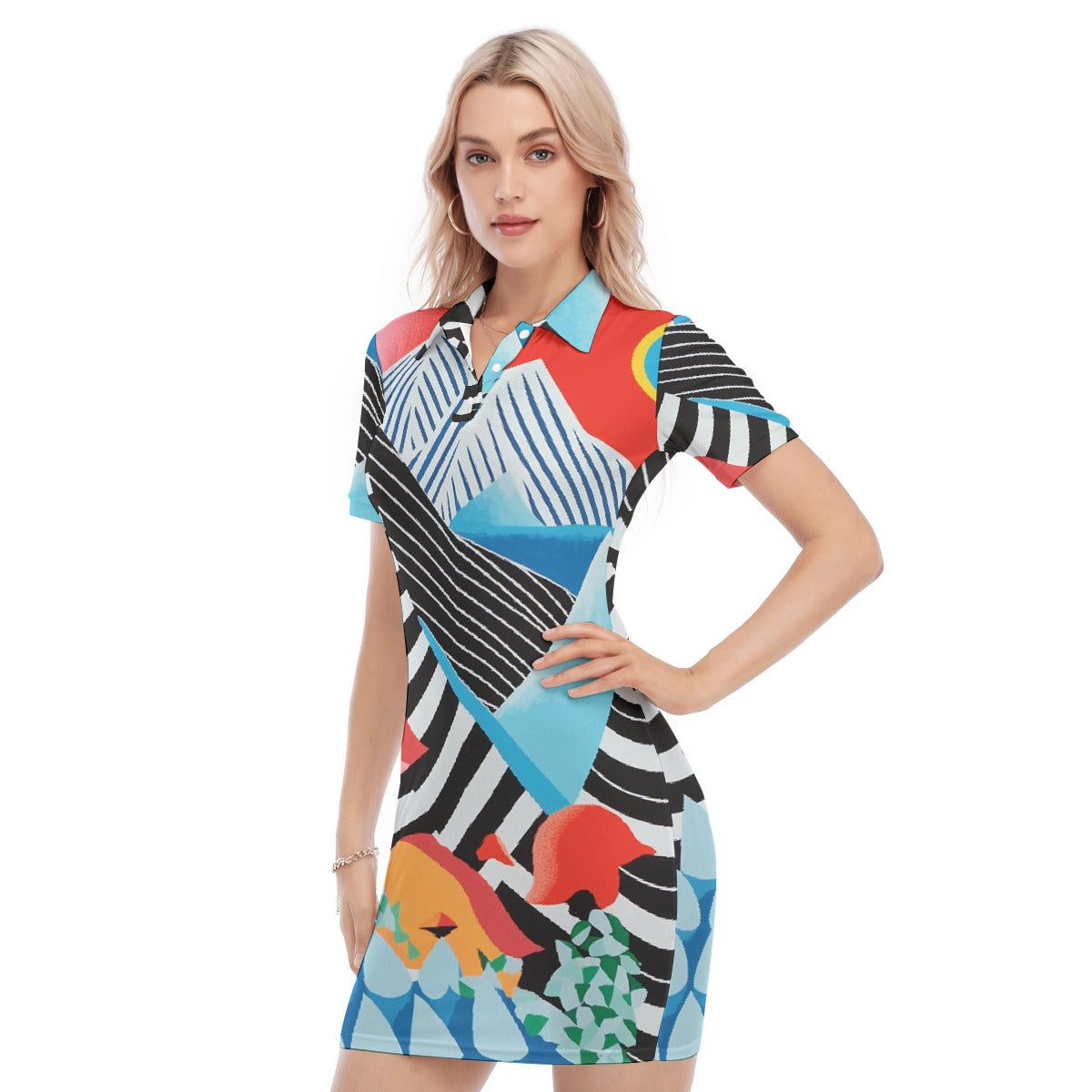 All-Over Print Women's Polo Collar Dress