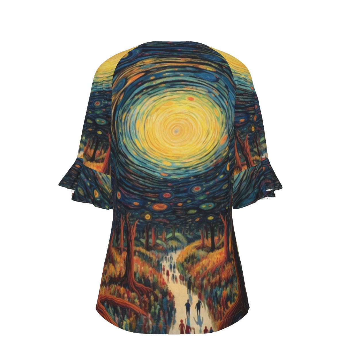 All-Over Print V-neck Women's T-shirt With Bell Sleeve