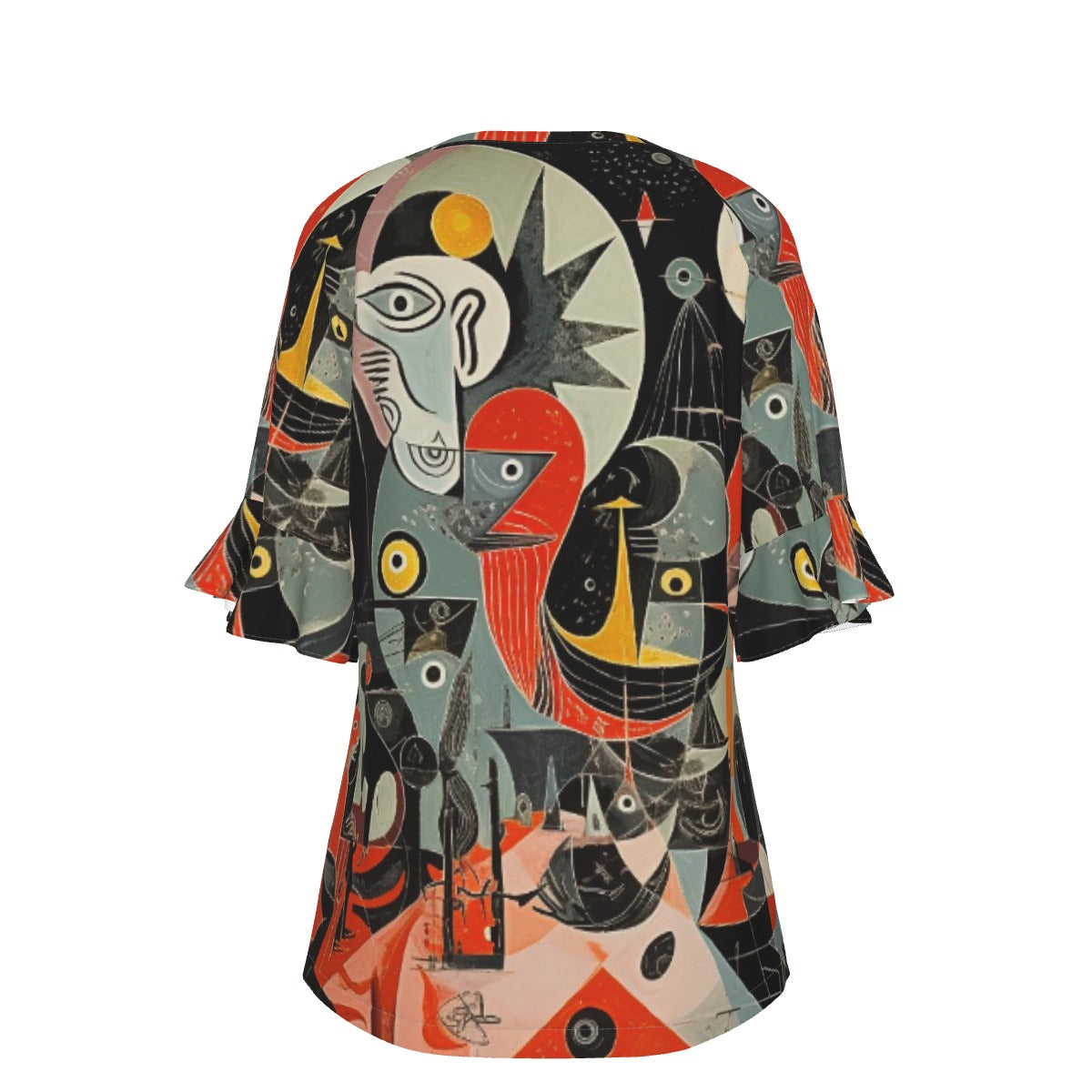 All-Over Print V-neck Women's T-shirt With Bell Sleeve