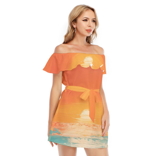 All-Over Print Women's Off-shoulder Dress With Ruffle