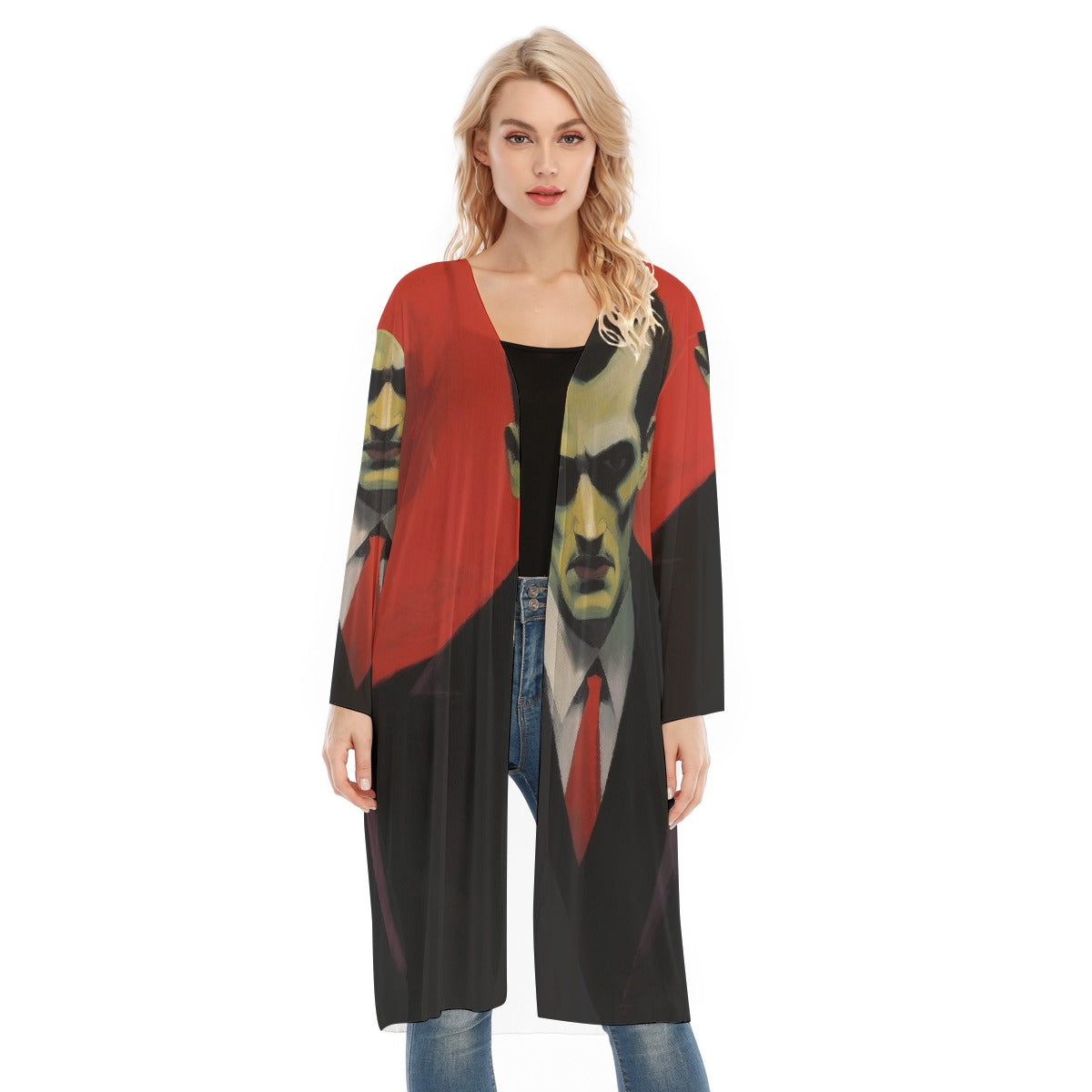 All- Over Print Women's Long Sleeve Mesh Cardigan