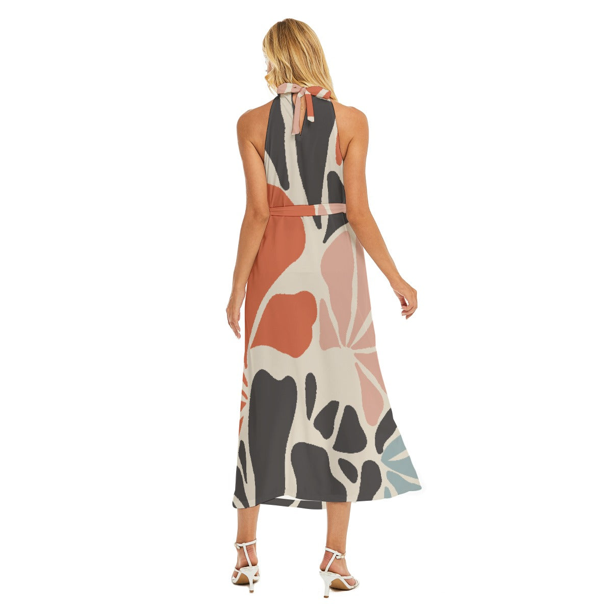 All-Over Print Women's Wrap Hem Belted Halter Dress