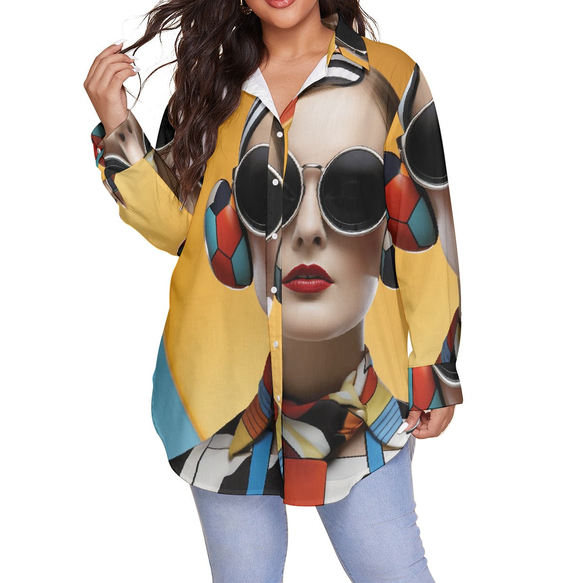 All-Over Print Women's Shirt With Long Sleeve(Plus Size)