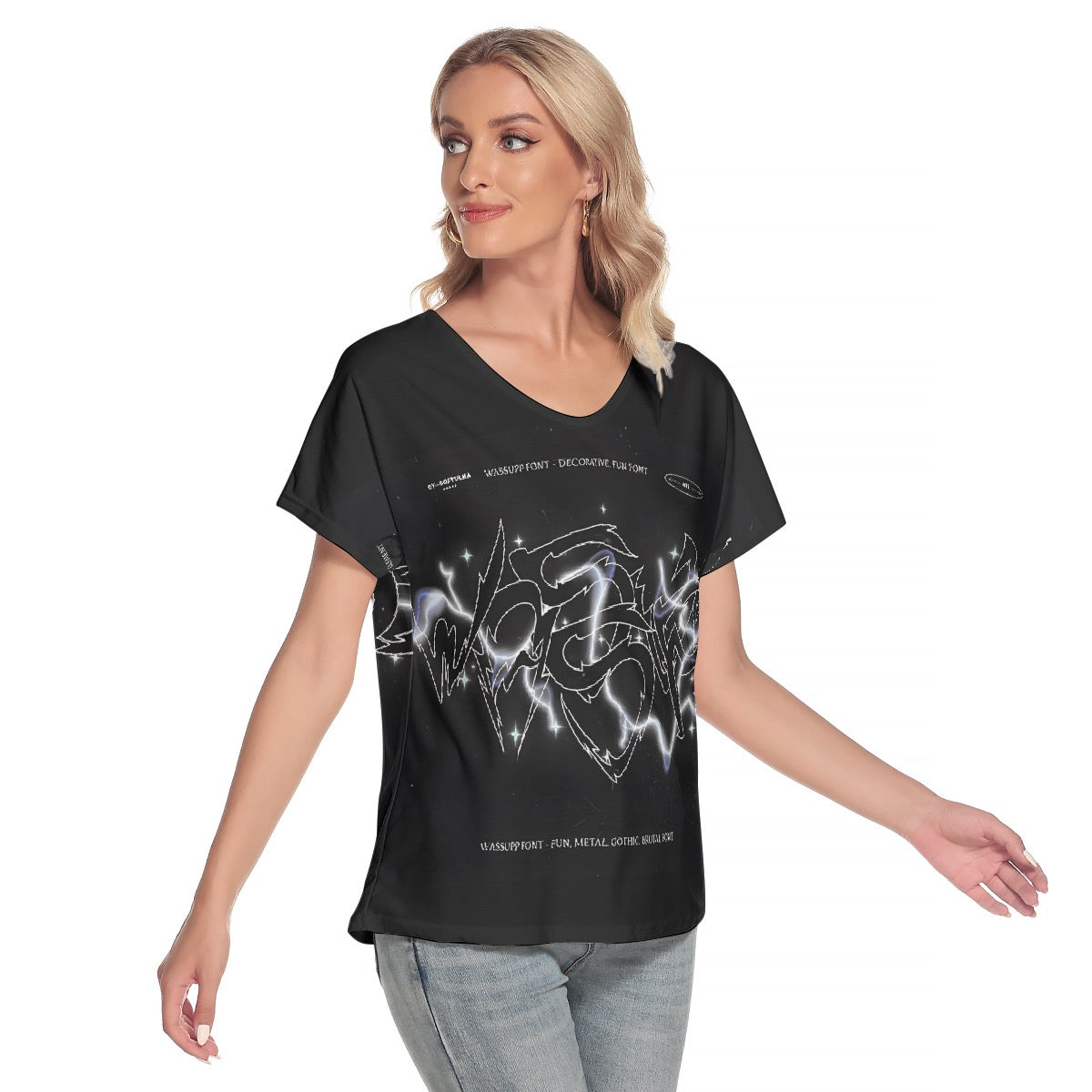 All-Over Print Women's Loose V-neck Short Sleeve T-shirt