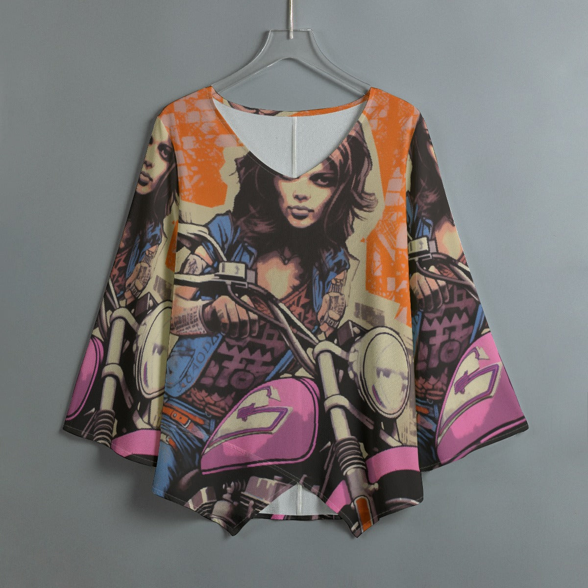 All-Over Print Women's V-neck T-shirt With Irregular Hem