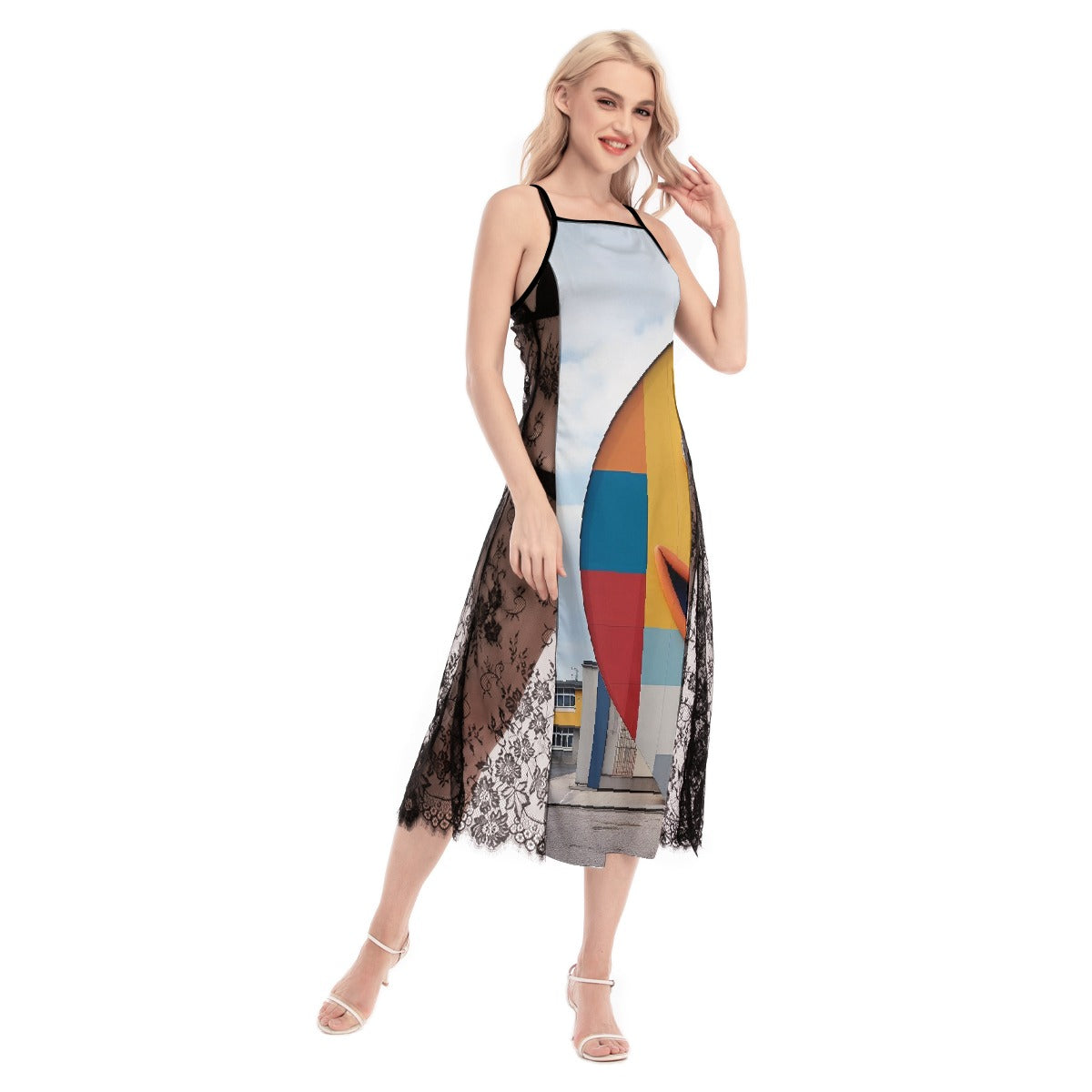 All-Over Print Women's Lace Cami Cross Back Dress