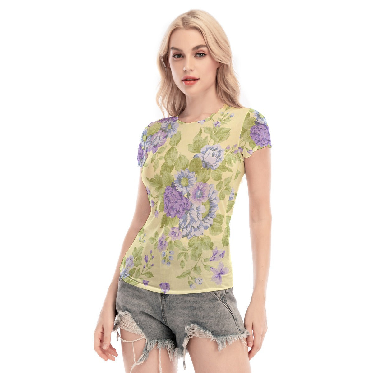 All-Over Print Women's Short Sleeve Mesh Blouse