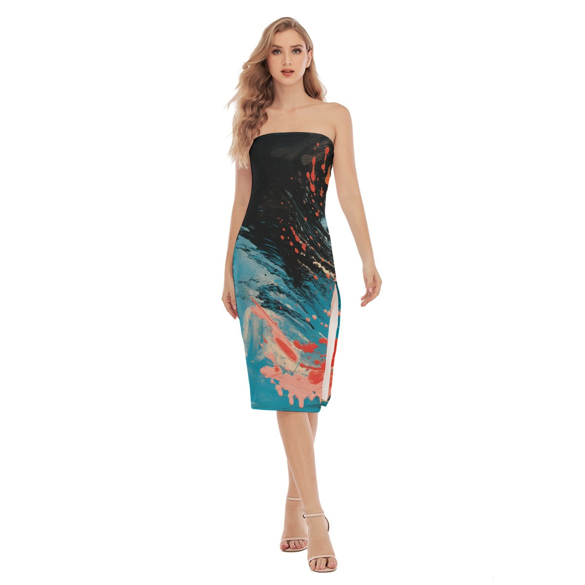 All-Over Print Women's Side Split Tube Top Dress