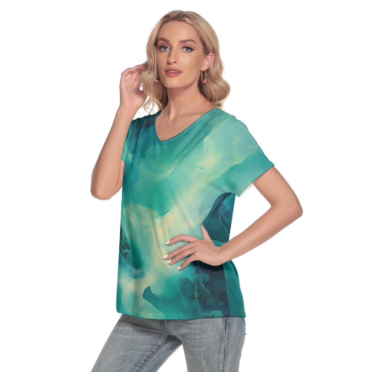 All-Over Print Women's Loose V-neck Short Sleeve T-shirt