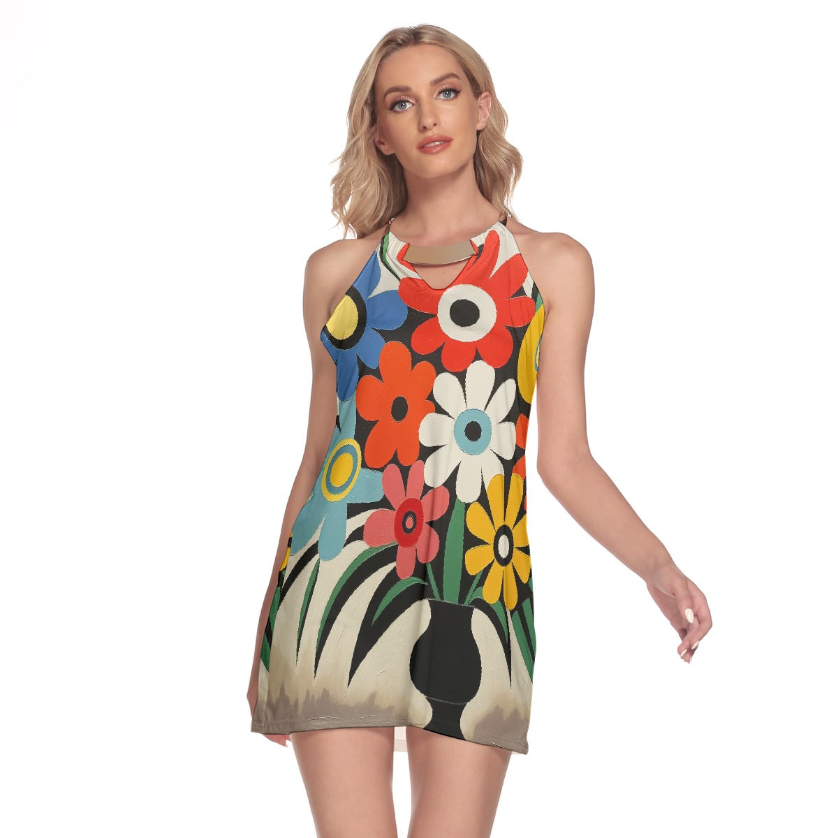 All-Over Print Women's Round Neck Above Knee Dress