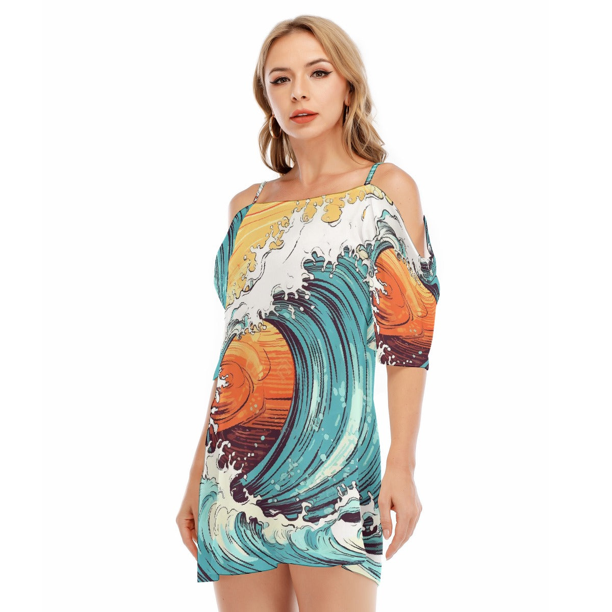 All-Over Print Women's Off-shoulder Cami Dress