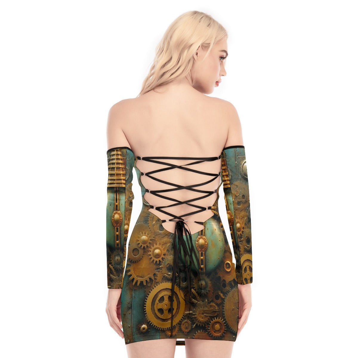 All-Over Print Women's Off-shoulder Back Lace-up Dress