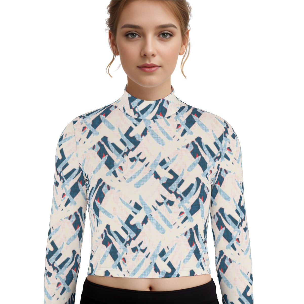 Eco-Friendly All-Over Print Women's Turtleneck T-shirt With Long Sleeve