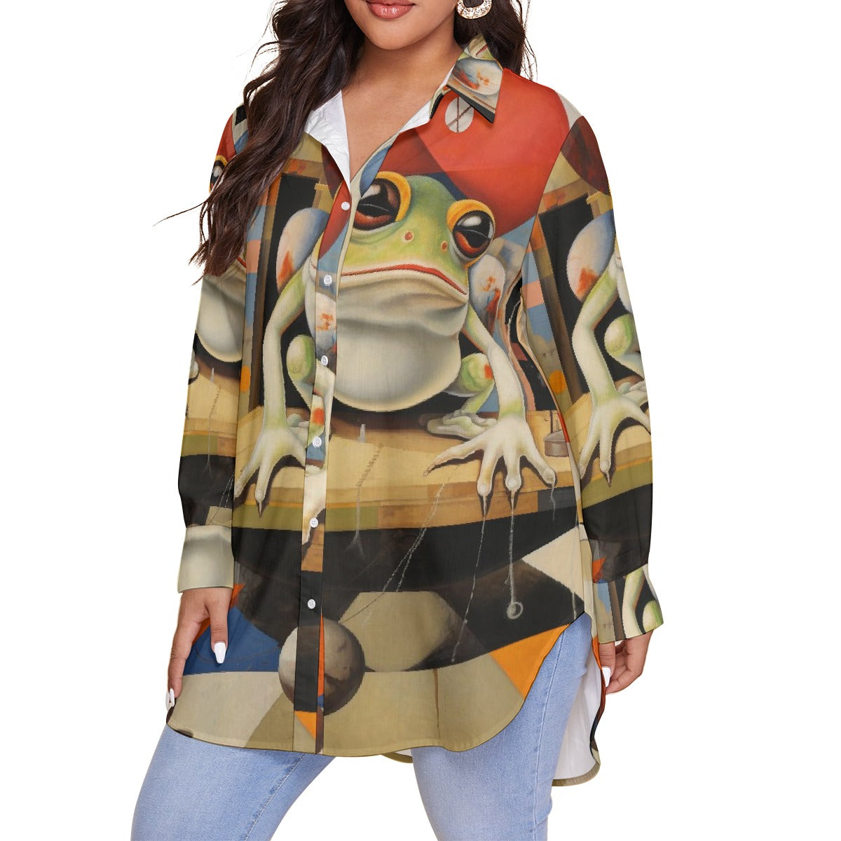 All-Over Print Women's Shirt With Long Sleeve(Plus Size)