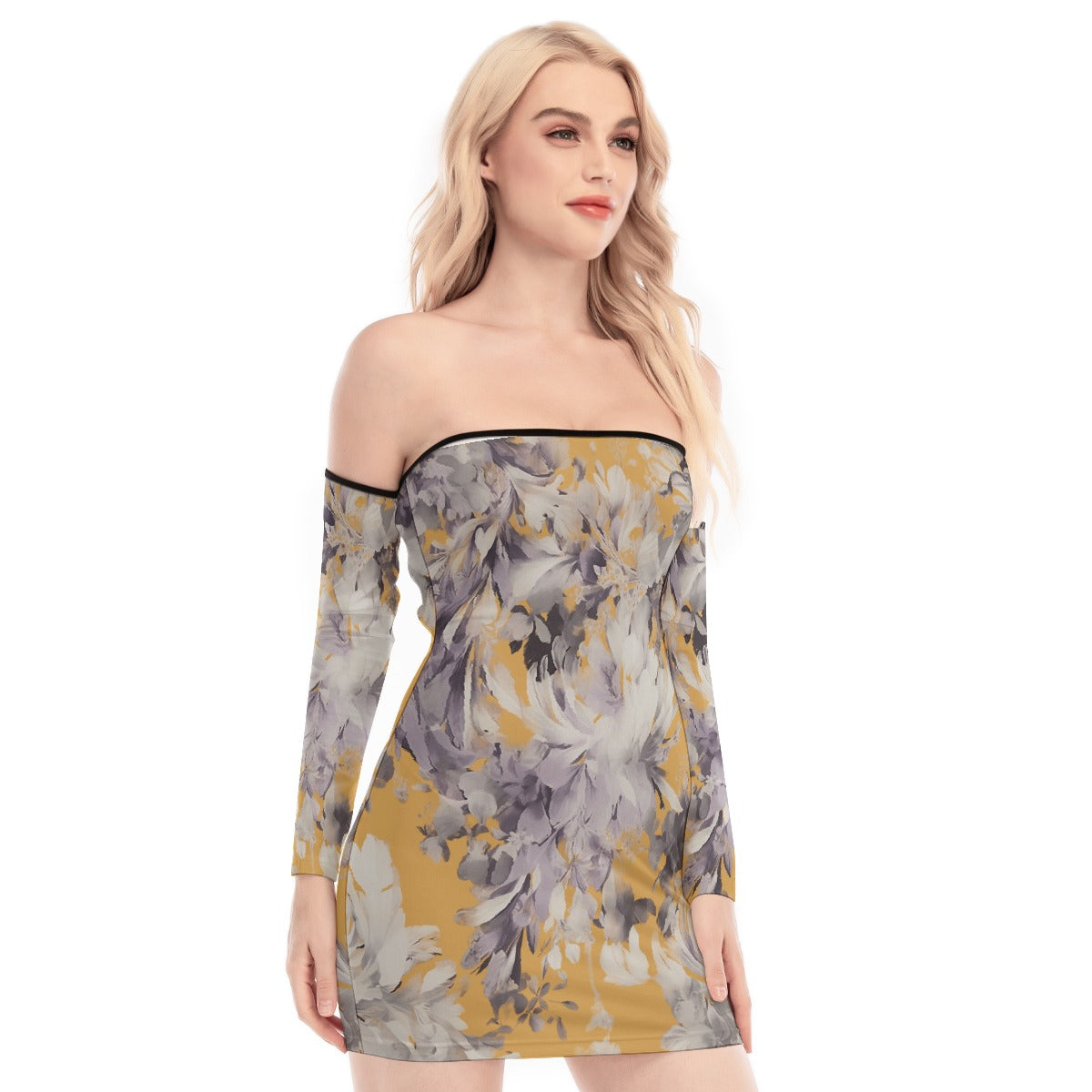 All-Over Print Women's Off-shoulder Back Lace-up Dress