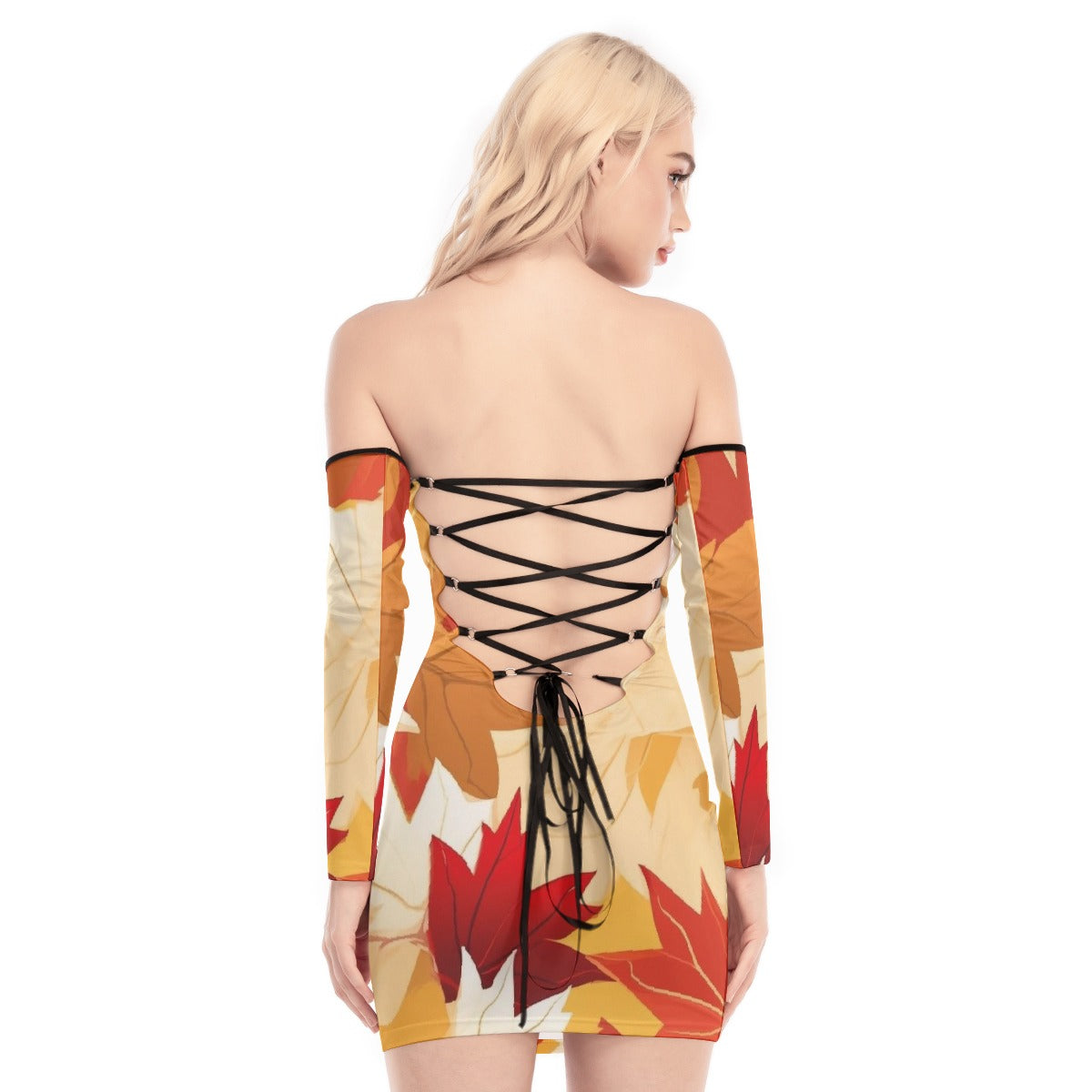 All-Over Print Women's Off-shoulder Back Lace-up Dress