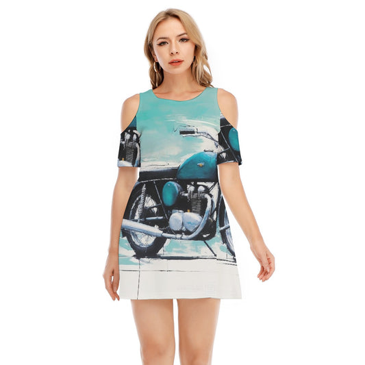 All-Over Print Women's Cold Shoulder Dress | 190GSM Cotton