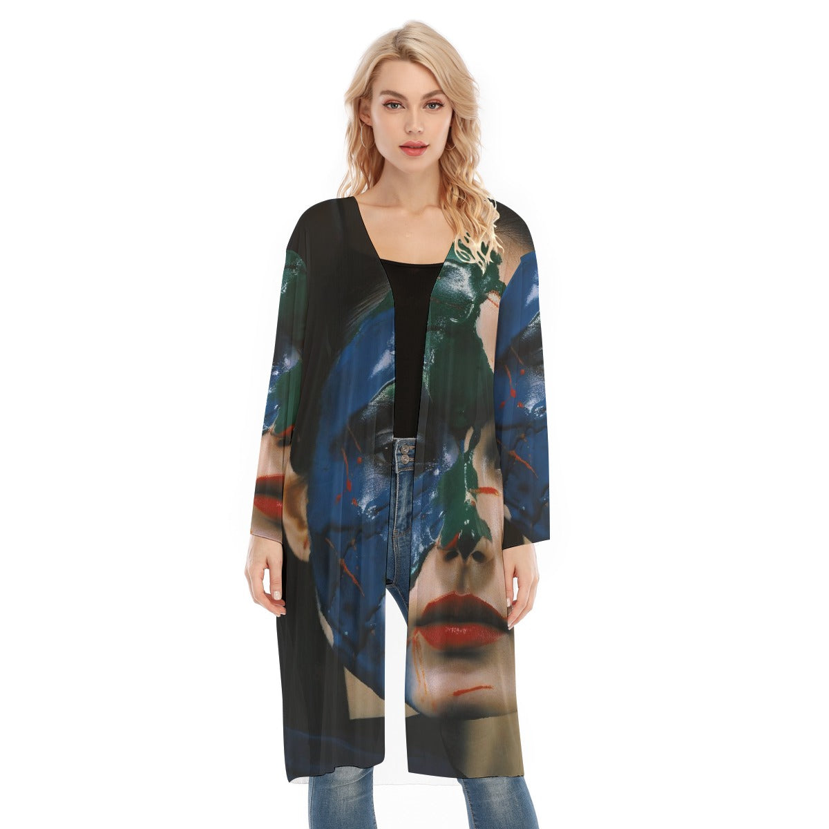 All- Over Print Women's Long Sleeve Mesh Cardigan