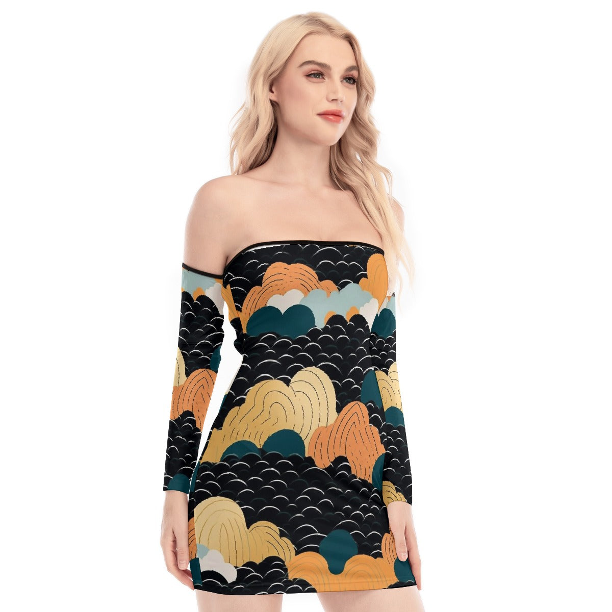 All-Over Print Women's Off-shoulder Back Lace-up Dress