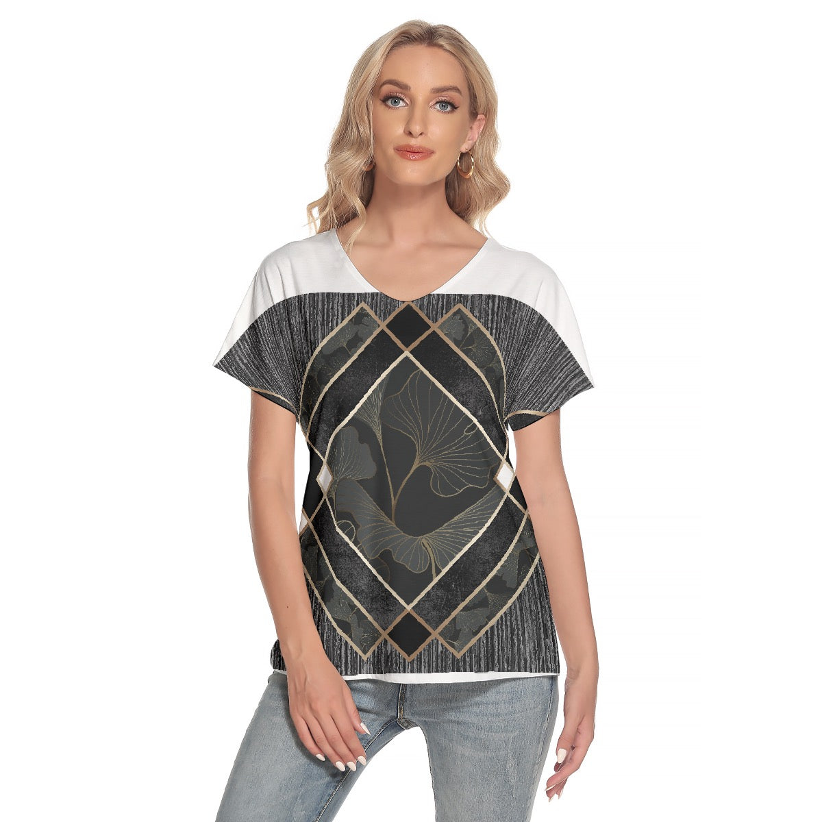 All-Over Print Women's Loose V-neck Short Sleeve T-shirt