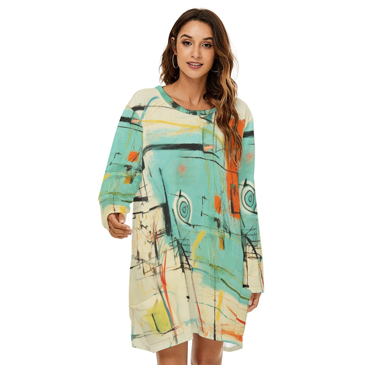 All-Over Print  Women's Loose Crew Neck Dress